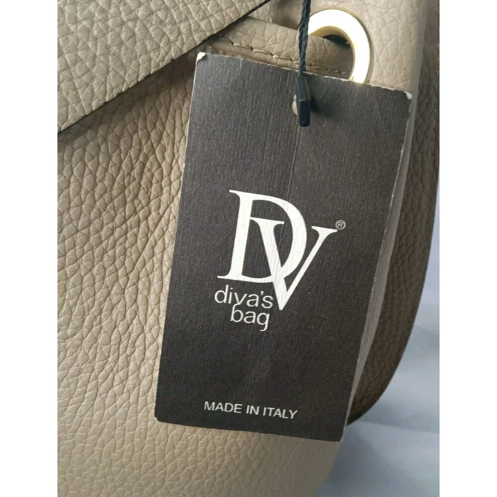 Divas Italian Leather Bucket Handbag Crossbody Bag Taupe - Picture 7 of 10